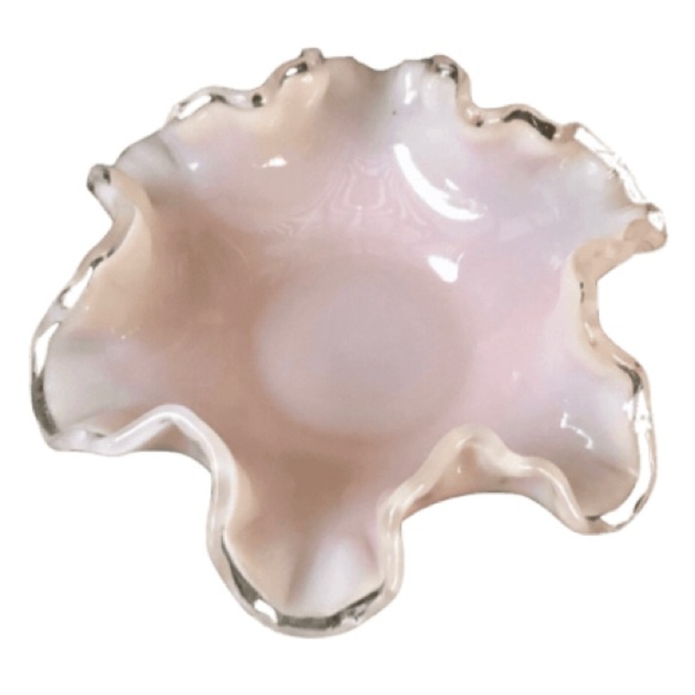 Vintage Fenton Ruffled Bowl Pale Pink Clear Glass